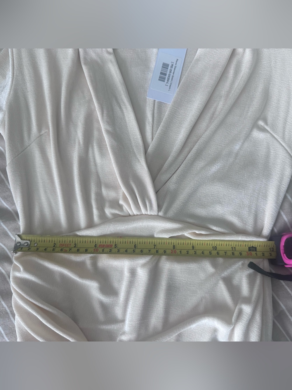 Baltic Born Long Sleeve Cream Draped V-Neck Maxi Dress - Picture 5 of 6